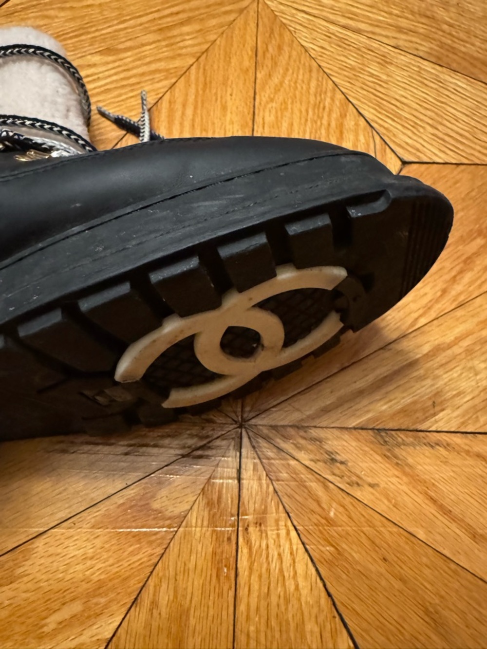 Chanel Black and Shearling-Trim Lace-Up Winter Snow Boots - Picture 4 of 16